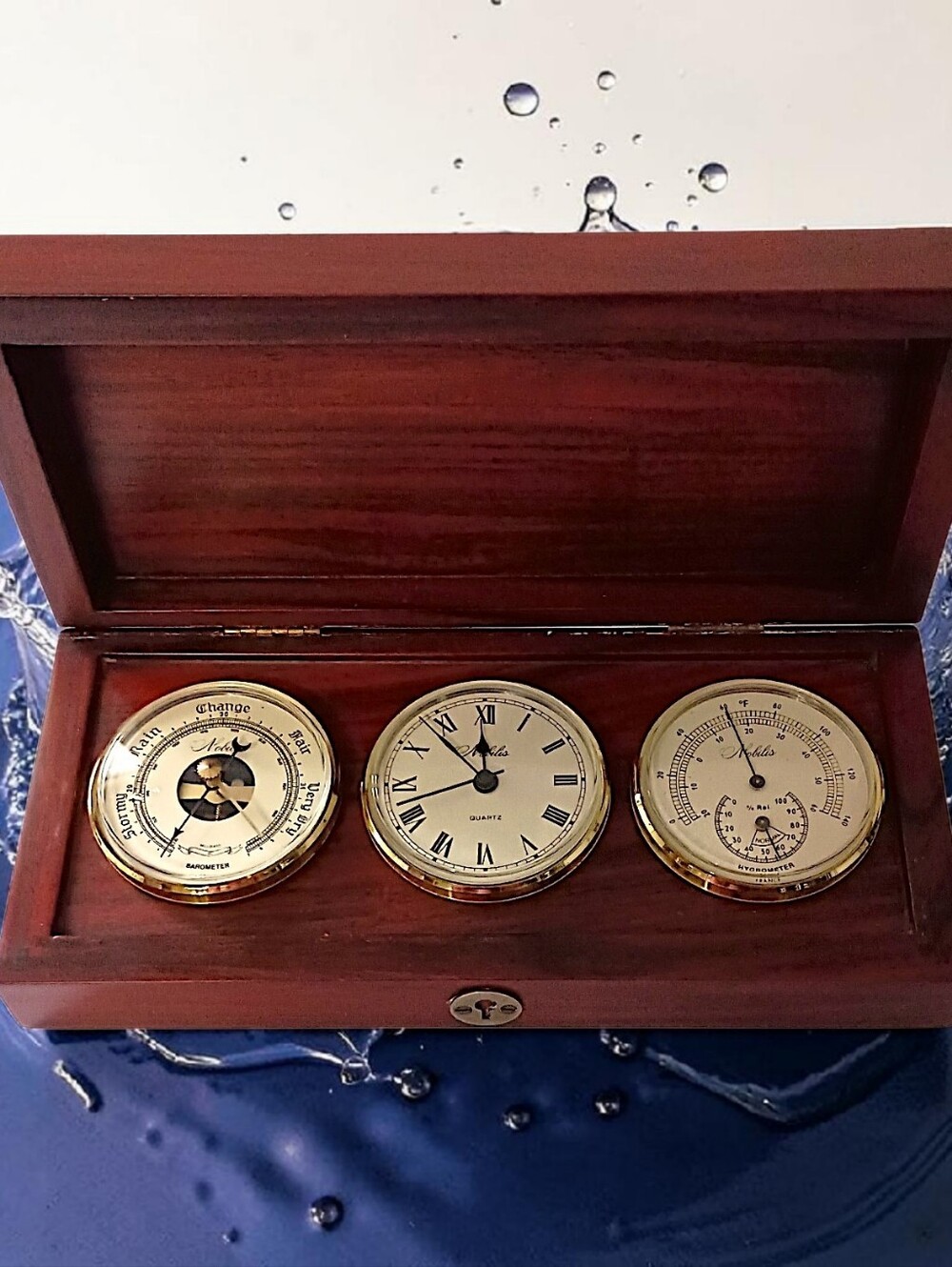 Nobilis Desktop Weather Station Rosewood Clock Barometer Hygrometer France Video
